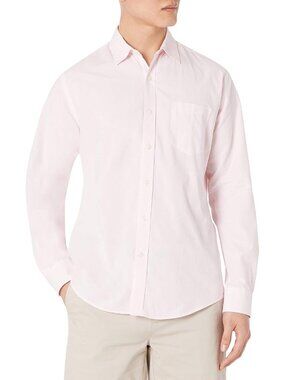 Men's Pink 100% Cotton Imported Long-Sleeve Casual Poplin Shirt